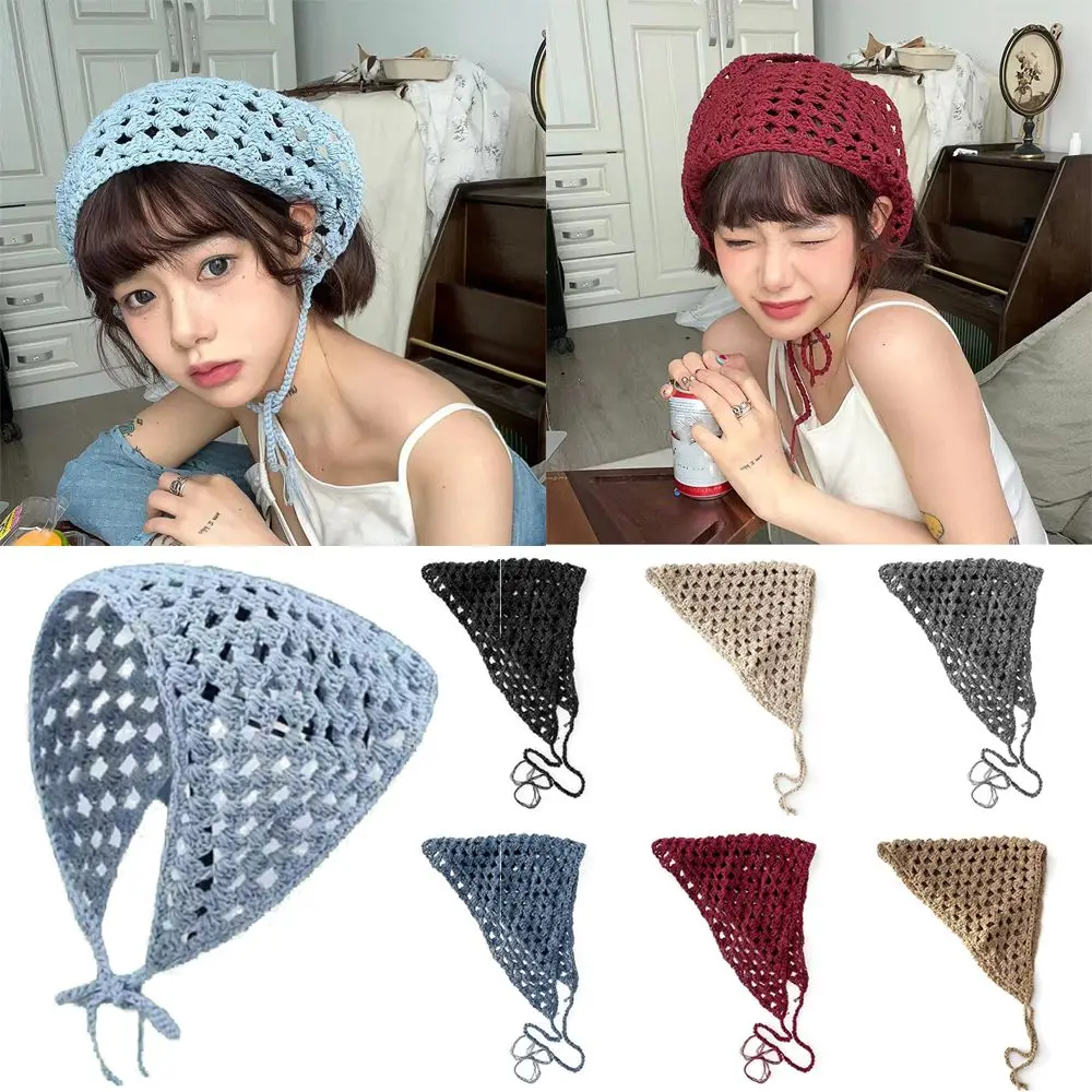 

Multicolor Knitting Headband Triangular Hollow Hair Accessories Triangular Turban Scarf Pastoral Style Photo Props