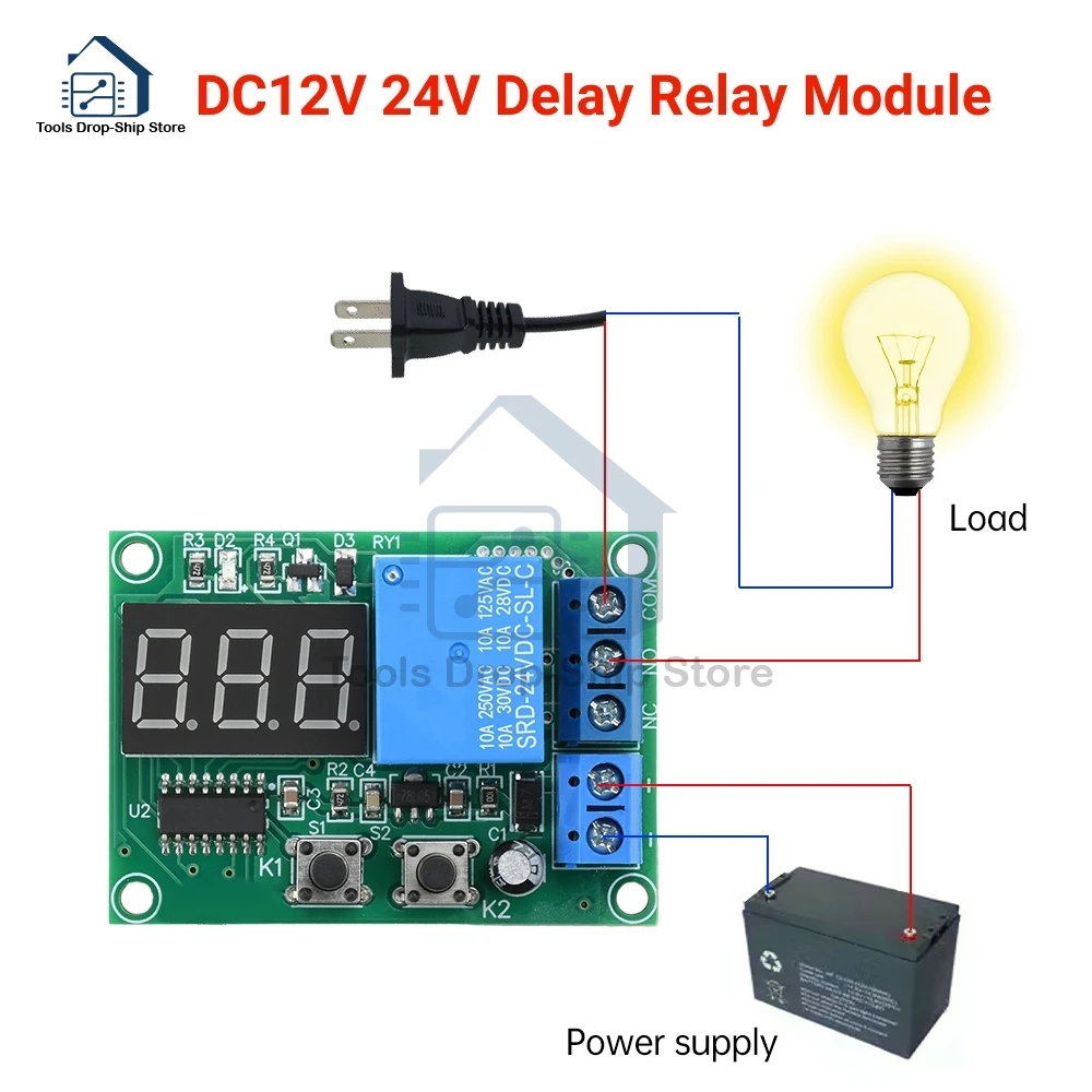 DC12V/24V Multifunctional Digital Display Delay Relay Module 0.36-Inch 3-Digit Red Display Delay Time Off/Delay On/Cycle On/Off