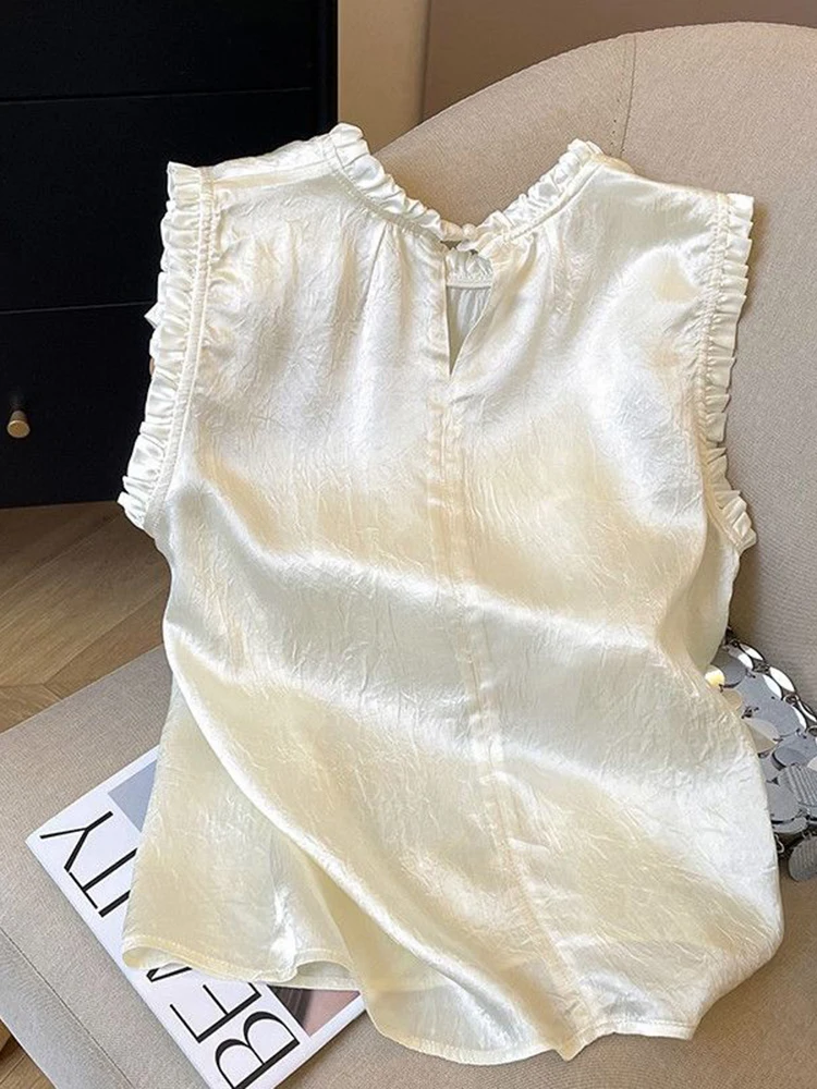 French Vintage Women Shirts Sleeveless T Shirts Loose Casual Tank Top 3D Elegant Blusas High Quality Small Fragrance Top