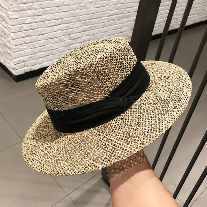 Summer Women Luxury Straw Sun Hat Fashion UV Protection French Bump Top Wide Brim Panama Beach Sun Hat For Ladies 4