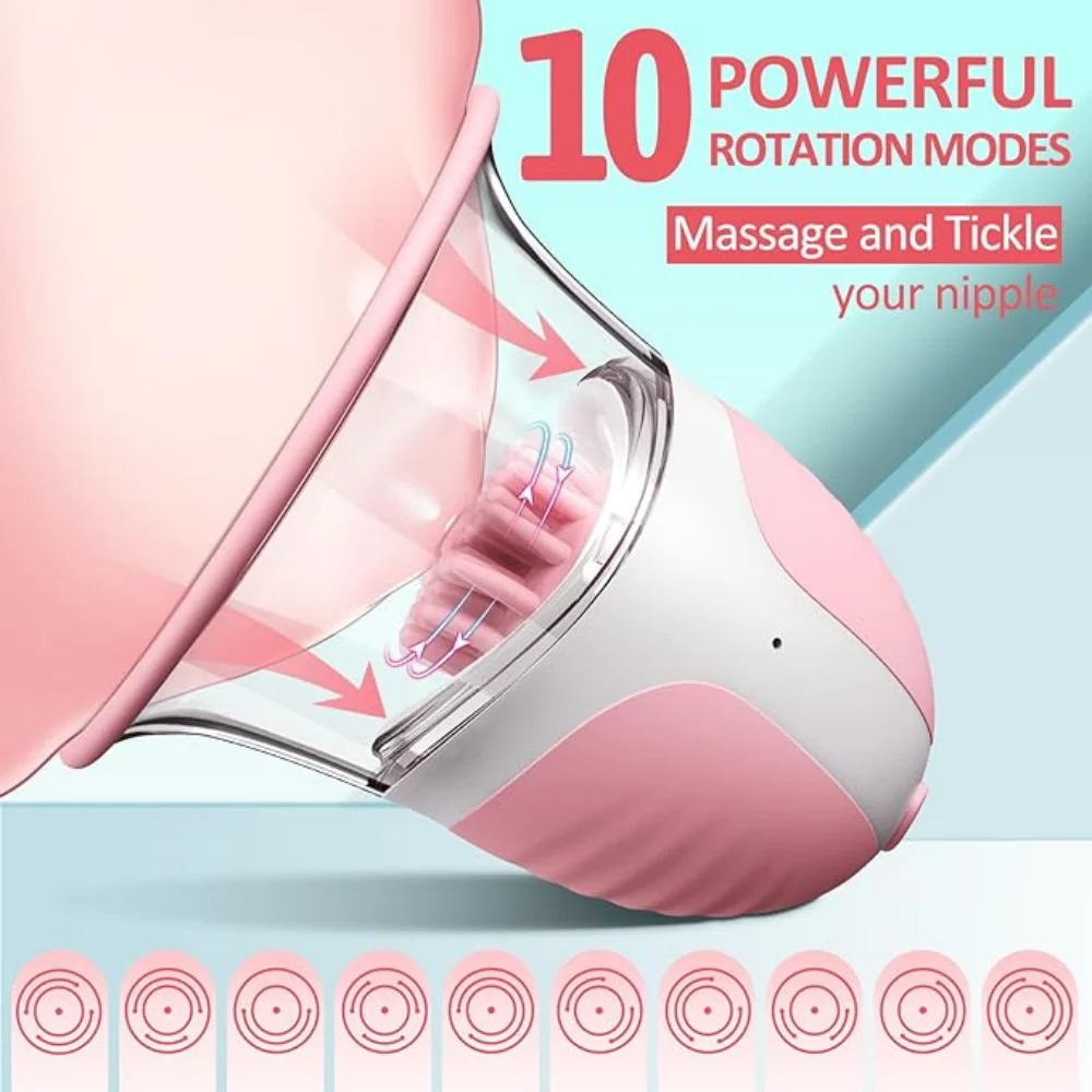 Breast Massage Nipple Vibrator Sucker Strong Manual Sucking Stimulator with 10 Vibration Rotation Modes Adult Sex Toys for Women