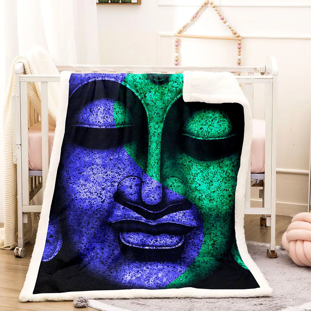 HUANZHUANG Soft Plush Blanket Colored Buddha Statue Flannel Blanket Throw Blanket For Living Room Bedroom Bed Sofa Picnic Couch