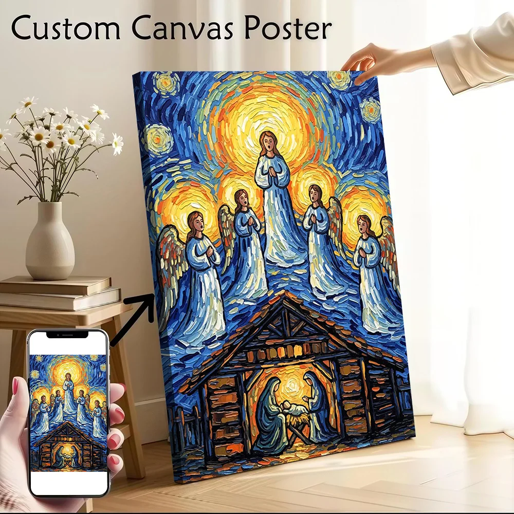 Nativity Scene in Van Gogh Style Canvas Poster Wall Art Customizable High Quality Printed Picture for Modern Home Decoration