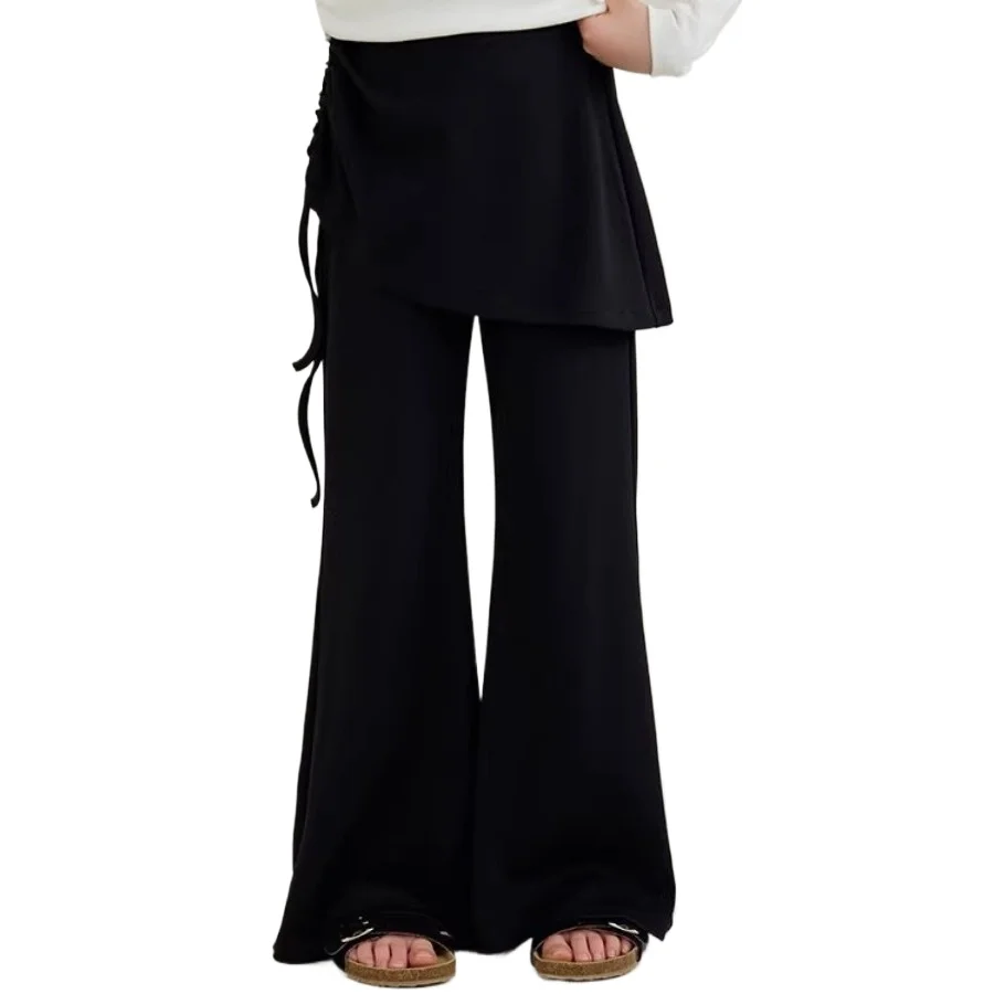 Girls Skirt Overlay Ruched Drawstring Flared Bell Bottom Pants Elastic Waist Casual School Street Spring Trendy Kids Trousers