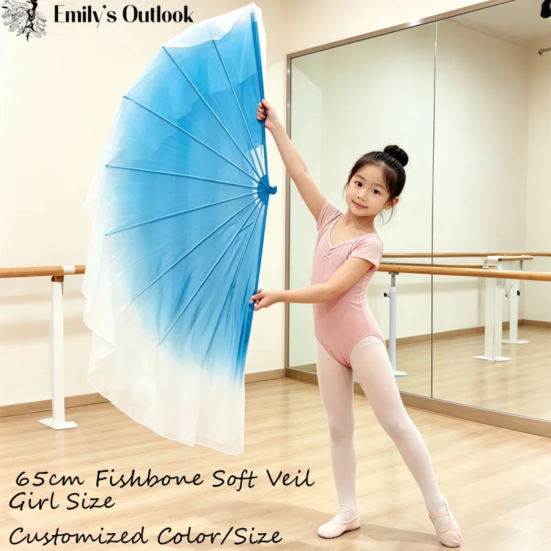 Children Fishbone Fan 60cm Chiffon Lightweight Dance Fan Kids Performance Props Foldable Umbrella Fan Stage Show Photography