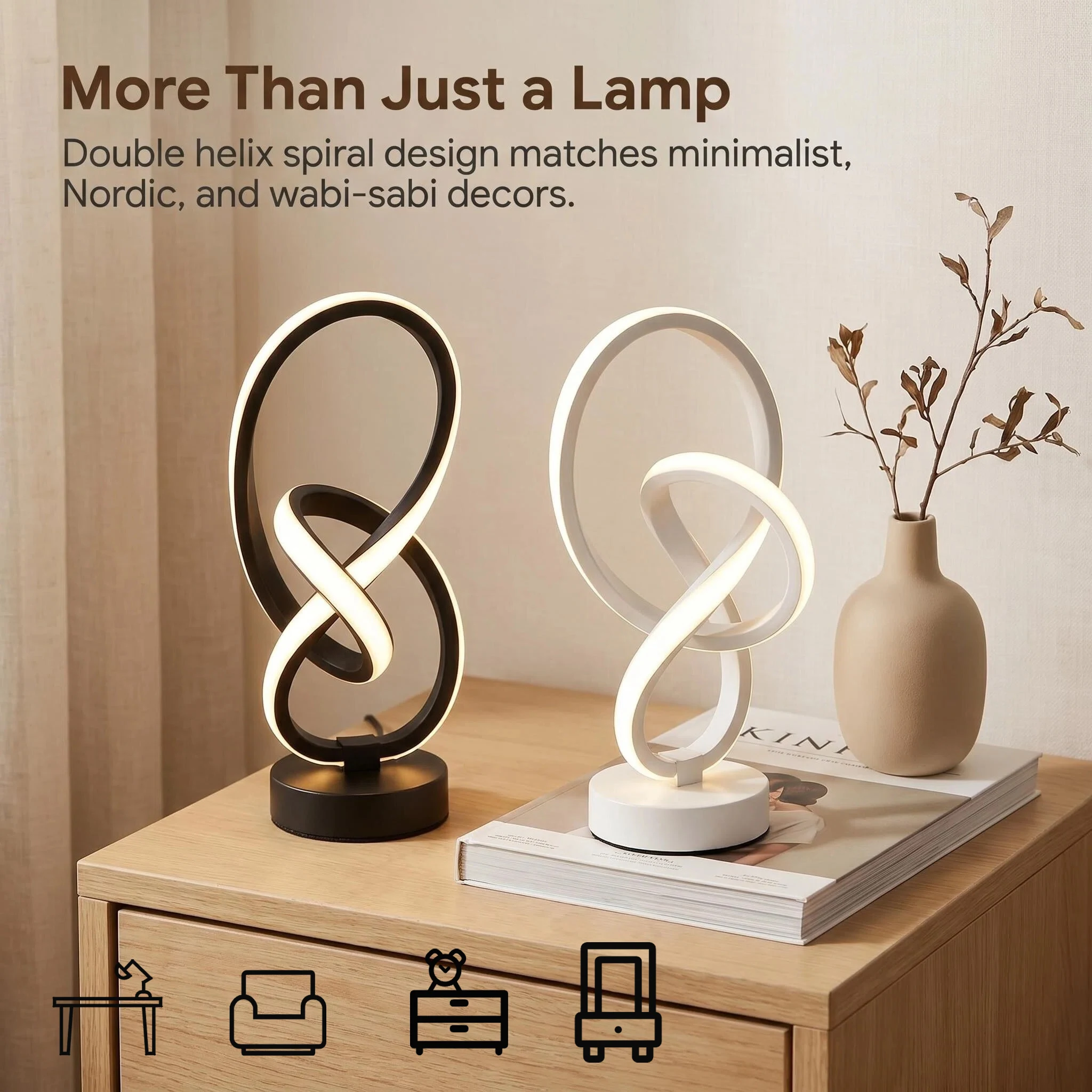 Moderne spiraalvormige oneindigheidsring LED bureaulamp Minimalistische gedraaide ring nachtlampje Verstelbaar zacht warm licht Tafellamp abstracte kunst