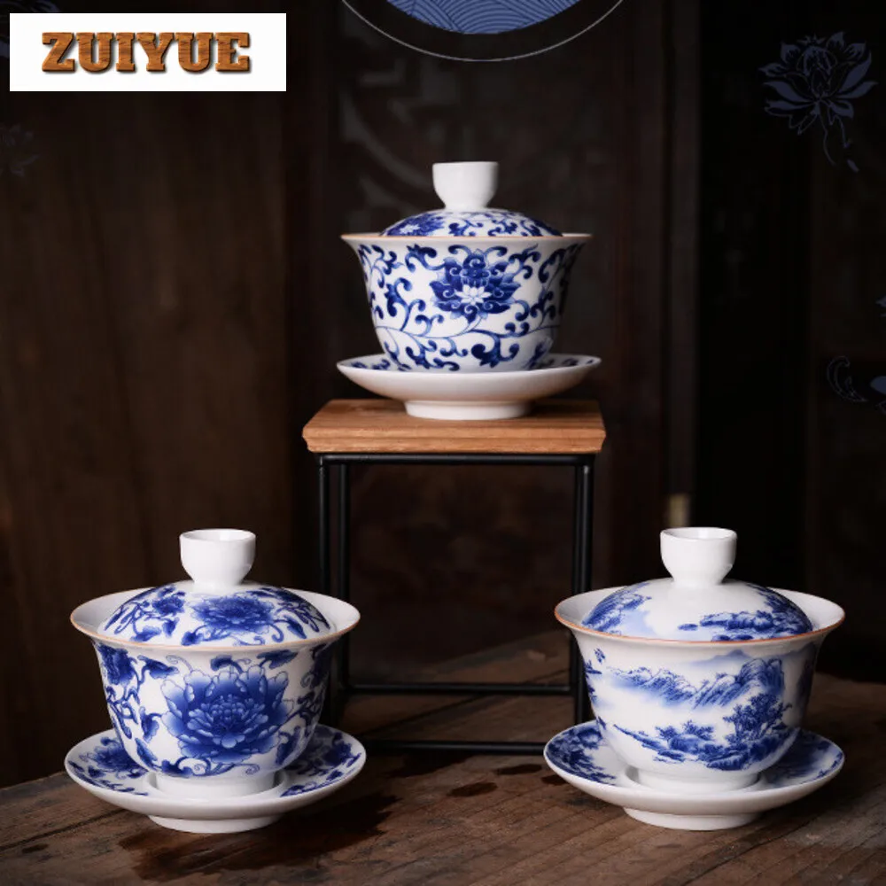 180ml Retro Ceramic Gaiwan Teacup handmade Flower pattern Tea tureen Bowl Chinese luxury Porcelain Teaware Accessories Drinkware