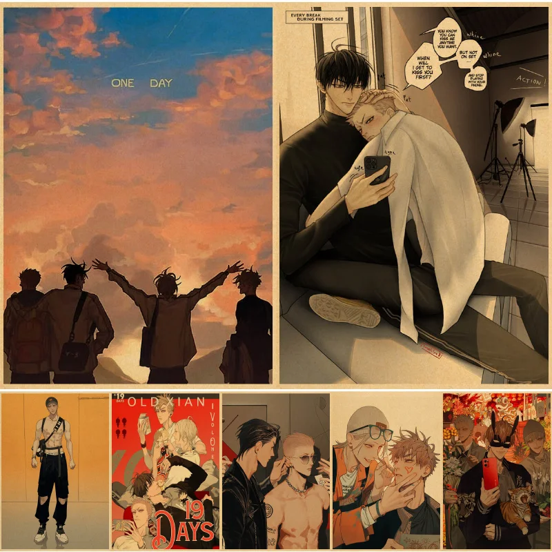 19 يومًا ملصقات عتيقة من ورق الكرافت Kawaii كارتون أنيمي ملصقات جدار ديكور غرفة الدراسة بار مقهى لوحات حائط #1