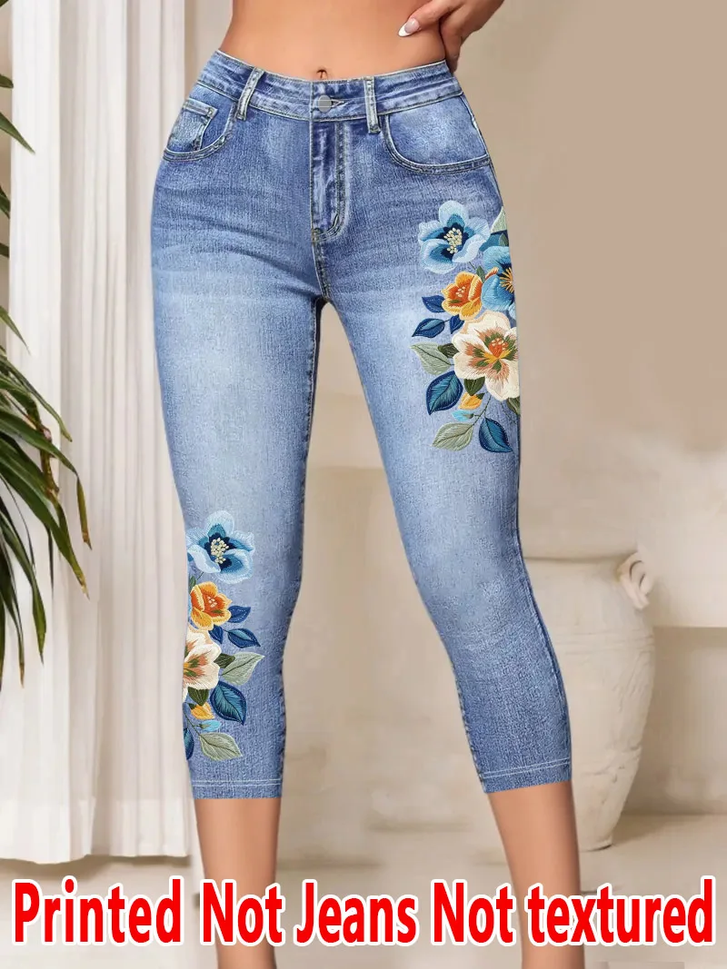 8233 [Calças Estampadas - Não é Tecido Jeans] Legging Estampada - Não é Tecido Jeans, Não Texturizada, Novas Leggings Capri Femininas