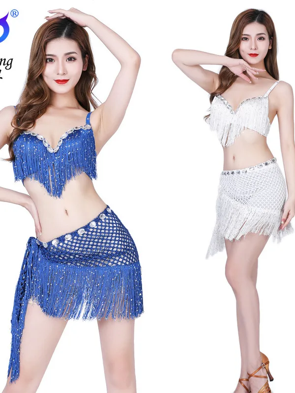 Belly Dance Sequin Performance Clothes Latin Dance Tassel Triangular Scarf Bra Stage Competition Performance Clothes