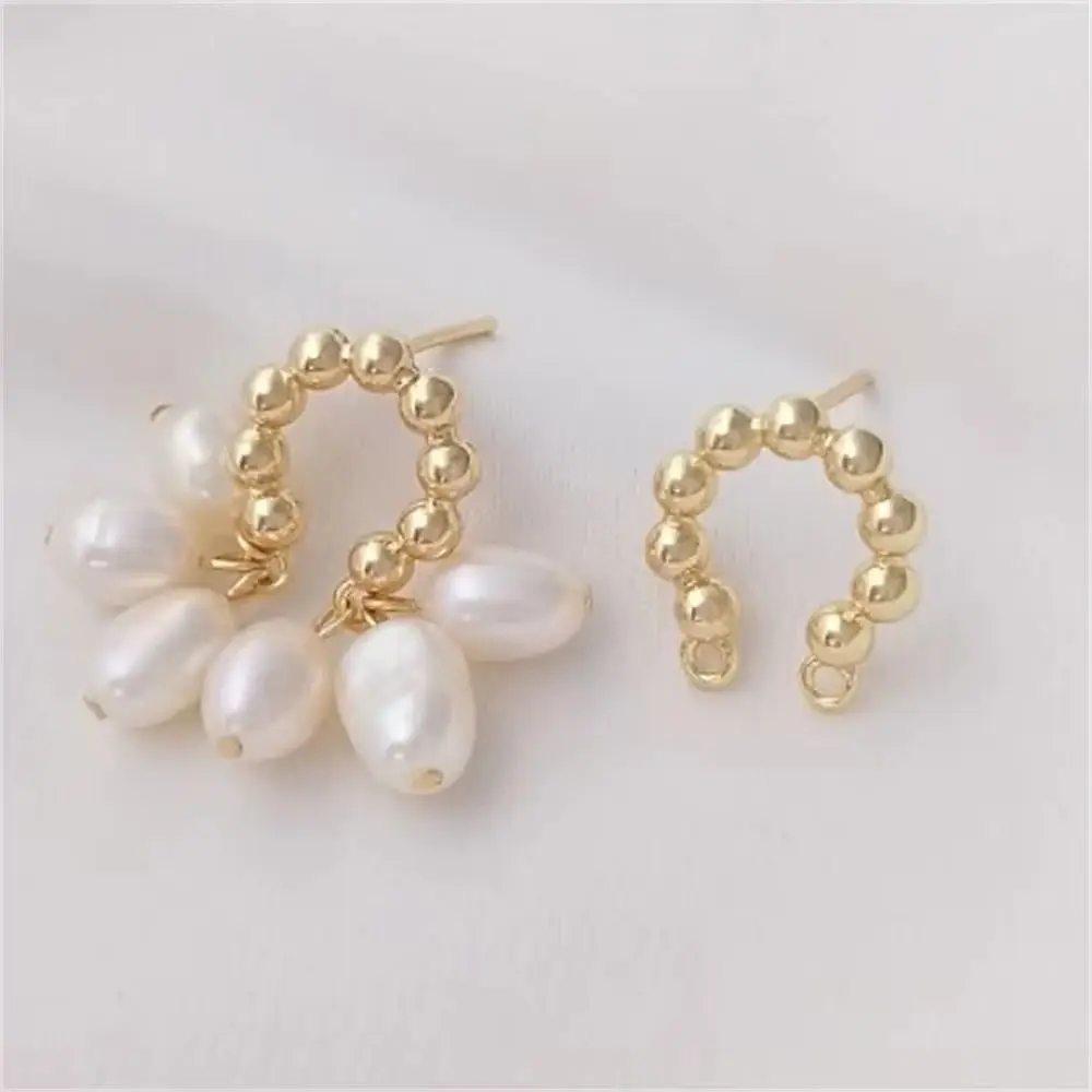 

925 Silver Pin Beads C Ring Double Hanging Geometric Stud Earrings 14K Package Real Gold DIY Earrings Fashion Ear Accessories