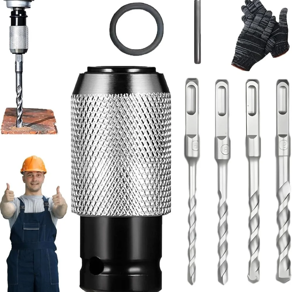Rotary Hammer Adapter Set With 4 Heavy-duty Drill Bits -Versatile & Long-lasting Electric Hammer Drill Chuck Drive Converter Too