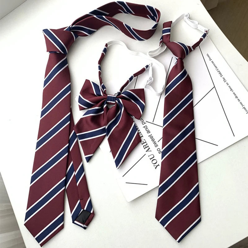 Japanese JK Ties Women's Accessories Decorative Dk Uniform Bow Ties Hand Tie Preppy Burgundy Striped Tie Accessories