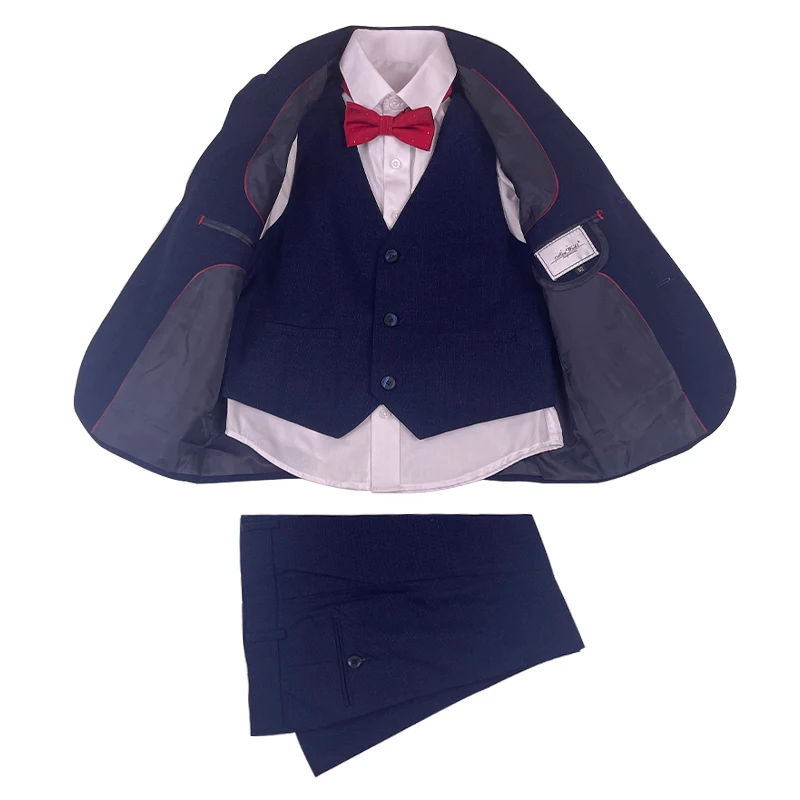 

Formal Boys Suits for Weddings Children Party Host Costume Blazer Wholesale Clothing Coat Vest Pants 3Pcs Blue School Uniforms