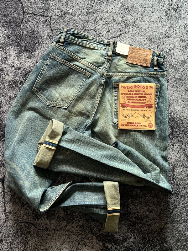 

Retro American Waed Blue Jeans Men's High Waist Loose Straight Leg Cotton Denim Casual Trousers Wear Resistant