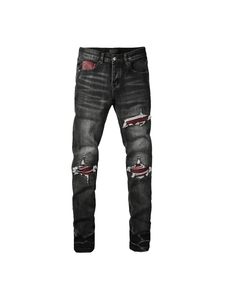 

Джинсы AMR MX мужские облегающие кожаные джинсы в стиле High Street, базовые узкие джинсовые брюки, модные городские молодежные повседневные джинсы