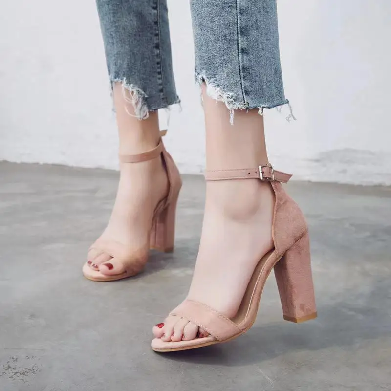 

Summer Amazon Large Coarse Heel Women's Sandals High Heel Suede Fish Mouth Women's Shoes