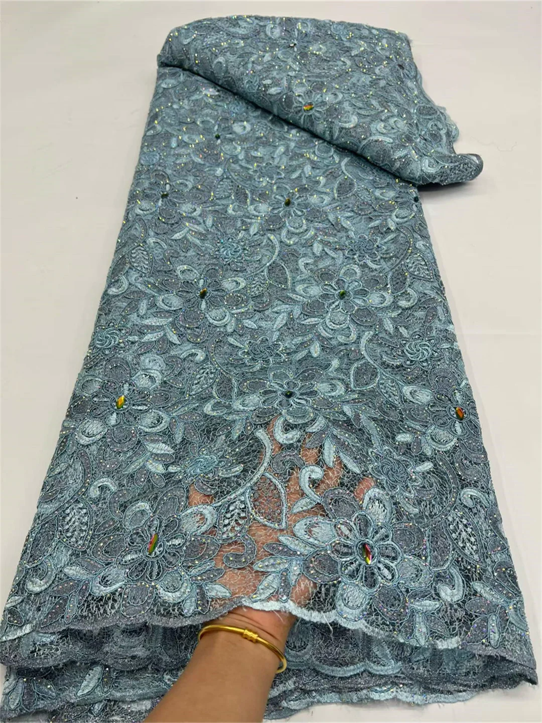 

SJ Lace African Cord Lace Fabric With Stones 2026 High Quality Nigerian Milk Silk Guipure Lace Fabric Water Soluble For Party