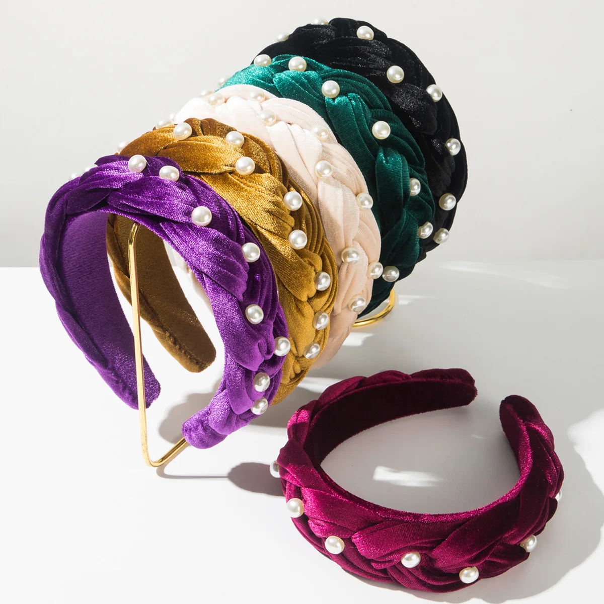 

Winter/Autumn Women Thick Braids Headband Solid Adults Headdress Pearl Padded Hairband Wide Hair Hoop Women Hair Ornament