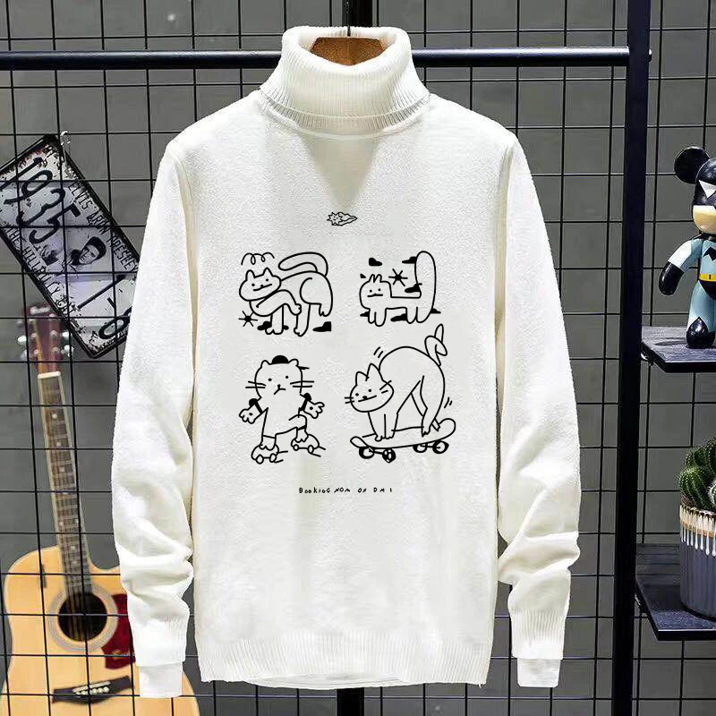 

Мужская теплая зимняя трикотажная кофта с высоким воротником на флисовой подкладке, утолщенная, в японском стиле, молодежная, модная, как базовый слой/нижнее белье