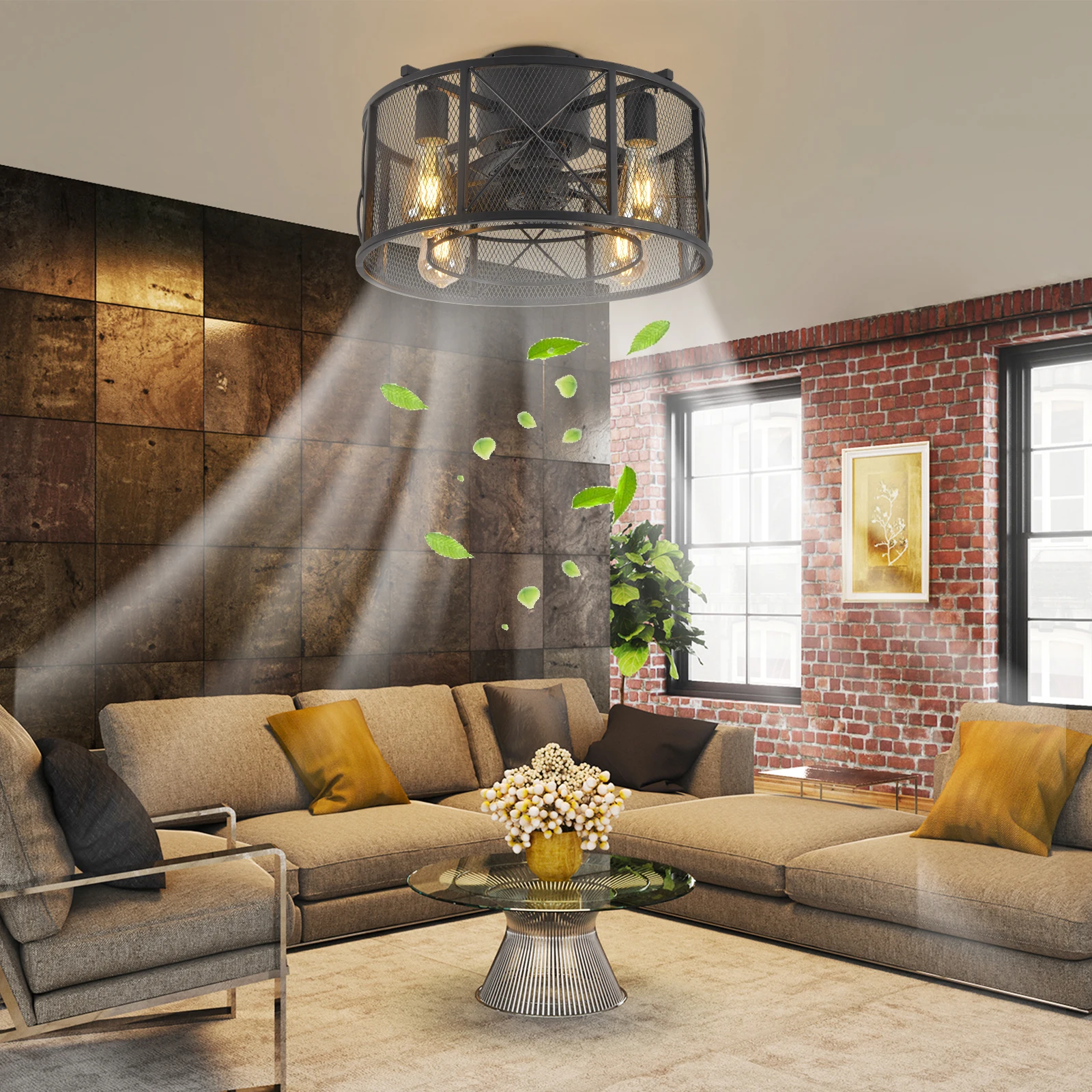 

18-дюймовый черный подвесной светильник-вентилятор с двойным слоем и пультом дистанционного управления для домашнего декора