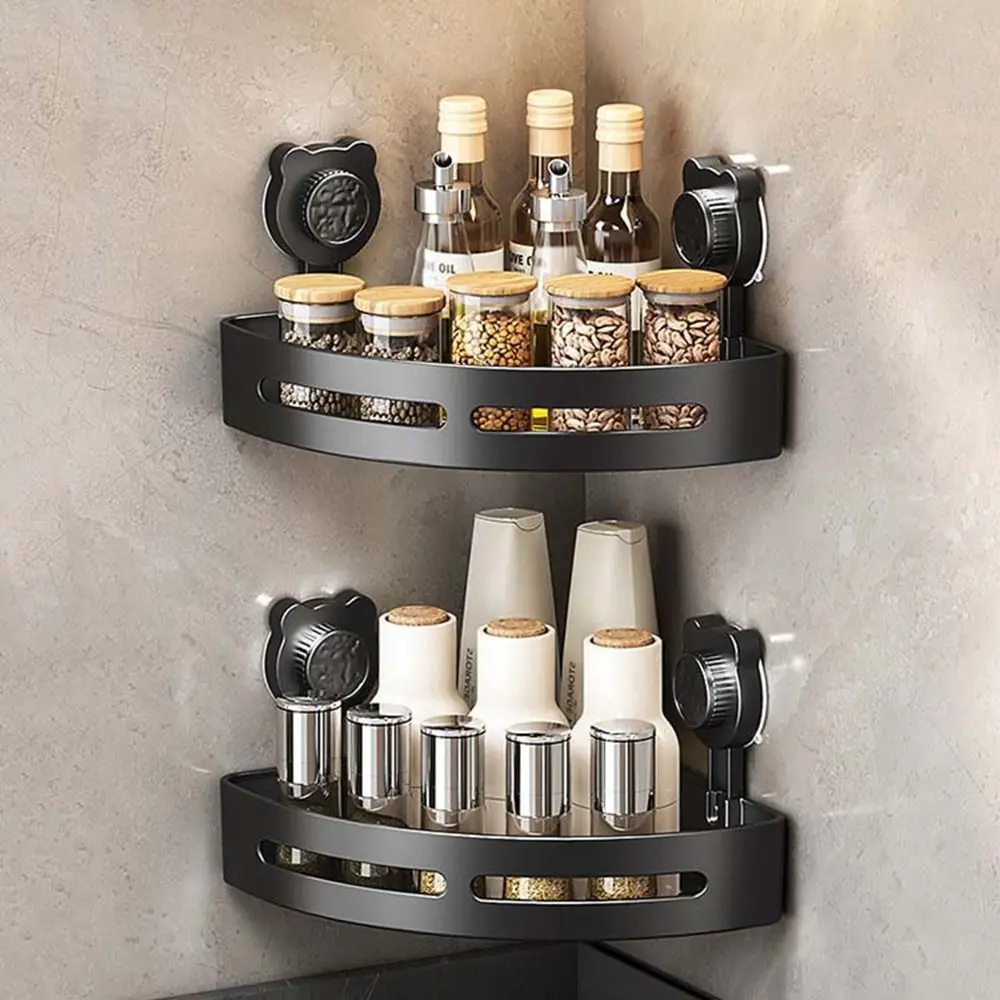 

Plastic Suction Cup Triangle Storage Rack Punch Free Detachable Corner Storage Shelf Wall Mounted Reusable