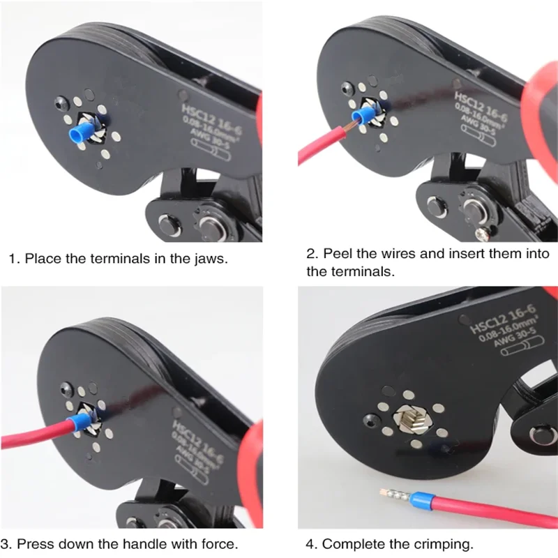 Mini Ferramenta de Crimpagem HSC12 16-6 para Terminais Tubulares Elétricos de Grande Porte 0.08-16mm² 30-5AWG