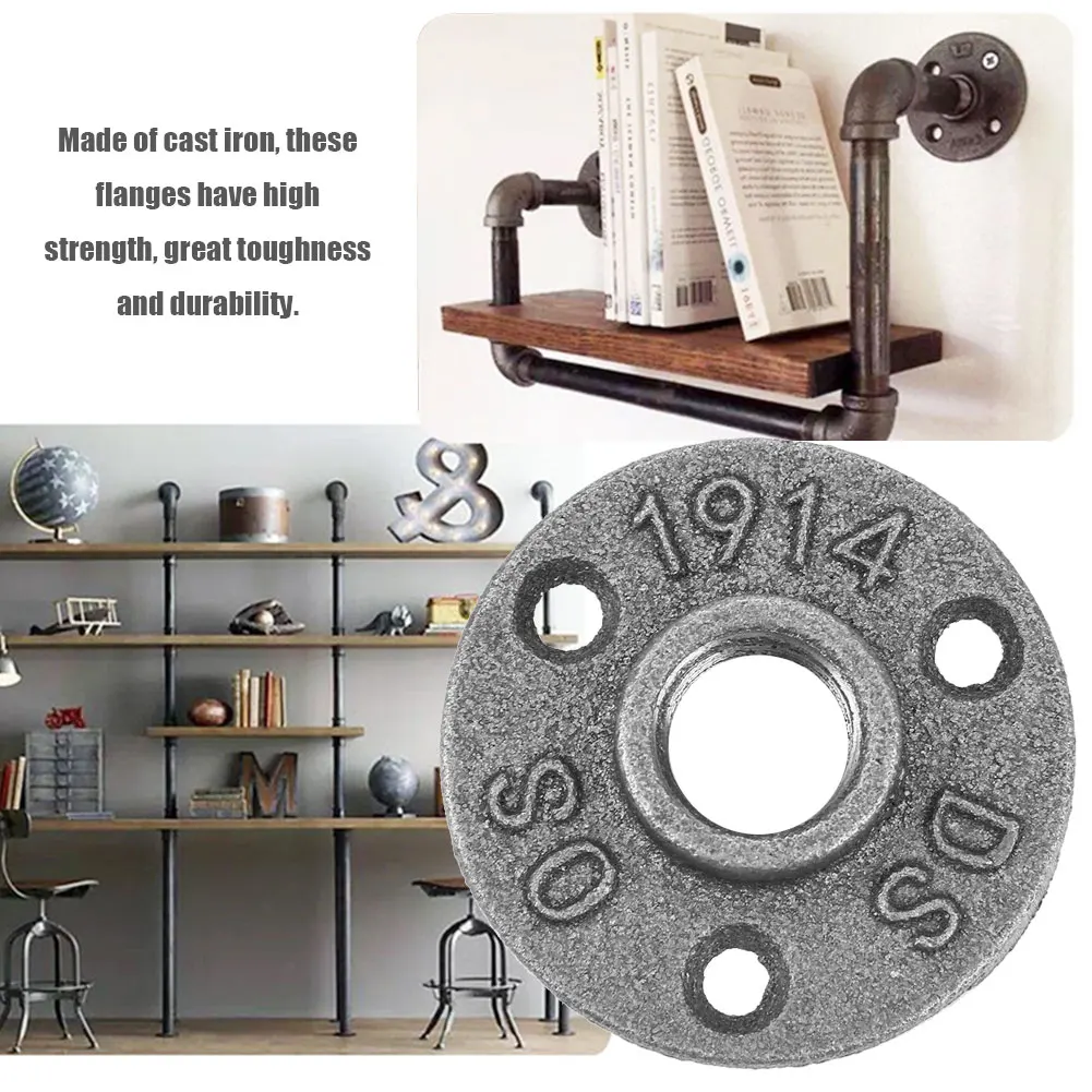 Iron Pipe Flange Wall Mount Flange Black Malleable Iron Floor Flange  Threaded Fitting Pipe Antique Wall Flange