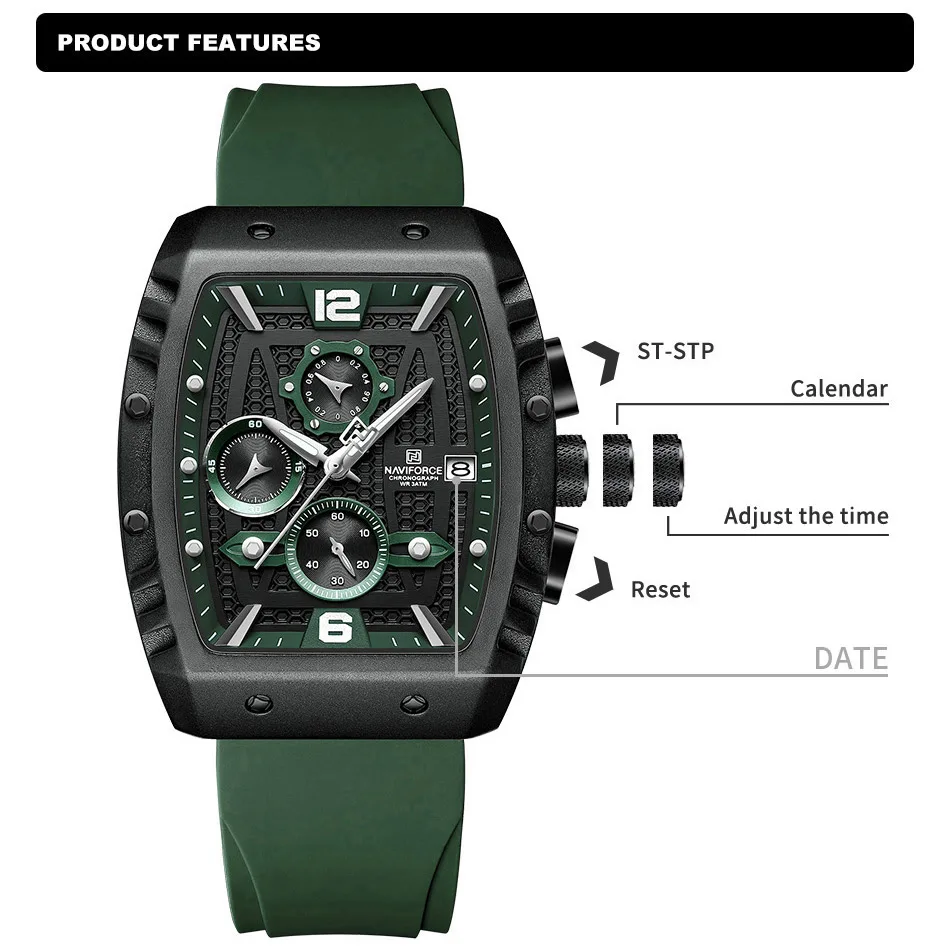 NAVIFORCE Brand 2023 New Men's Watches Luxury Silicone Strap Casual Quartz Wristwatches Sport Waterproof Clock Relogio Masculino