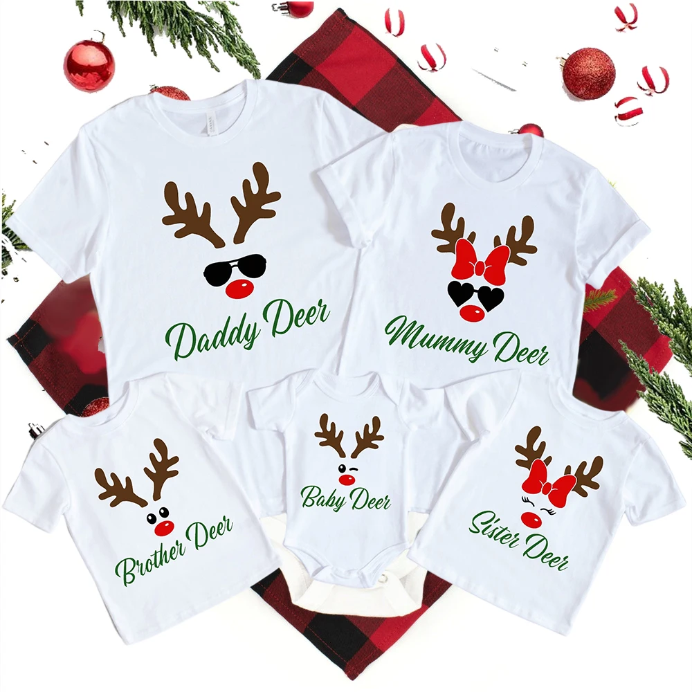 

Christmas Family Matching Outfits T Shirts Cute Deer Family Look T-shirt Christmas Mother Daughter Father Son Baby Clothes Tops