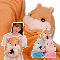 40cm Kawaii Hamster Plush Doll Hand Warmer Blanket 3-in-1 Melon Seed Hamster Plush Doll Blanket Doll 2-in-1And Hamster Backpack