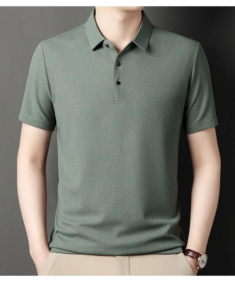 Summer Men\'s Short Sleeved Lapel T-Shirt Solid Color POLO Shirt Loose Top