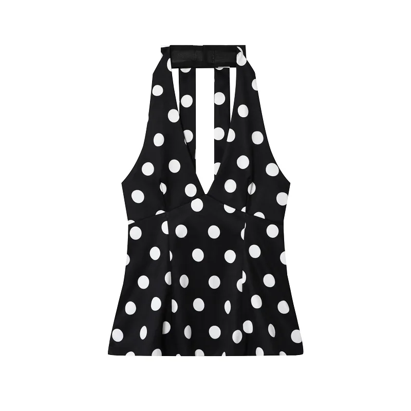 Muyer bolinhas halter topos para mulheres sexy sem costas regata feminina verão sem mangas topos mulher fora do ombro camisola feminina