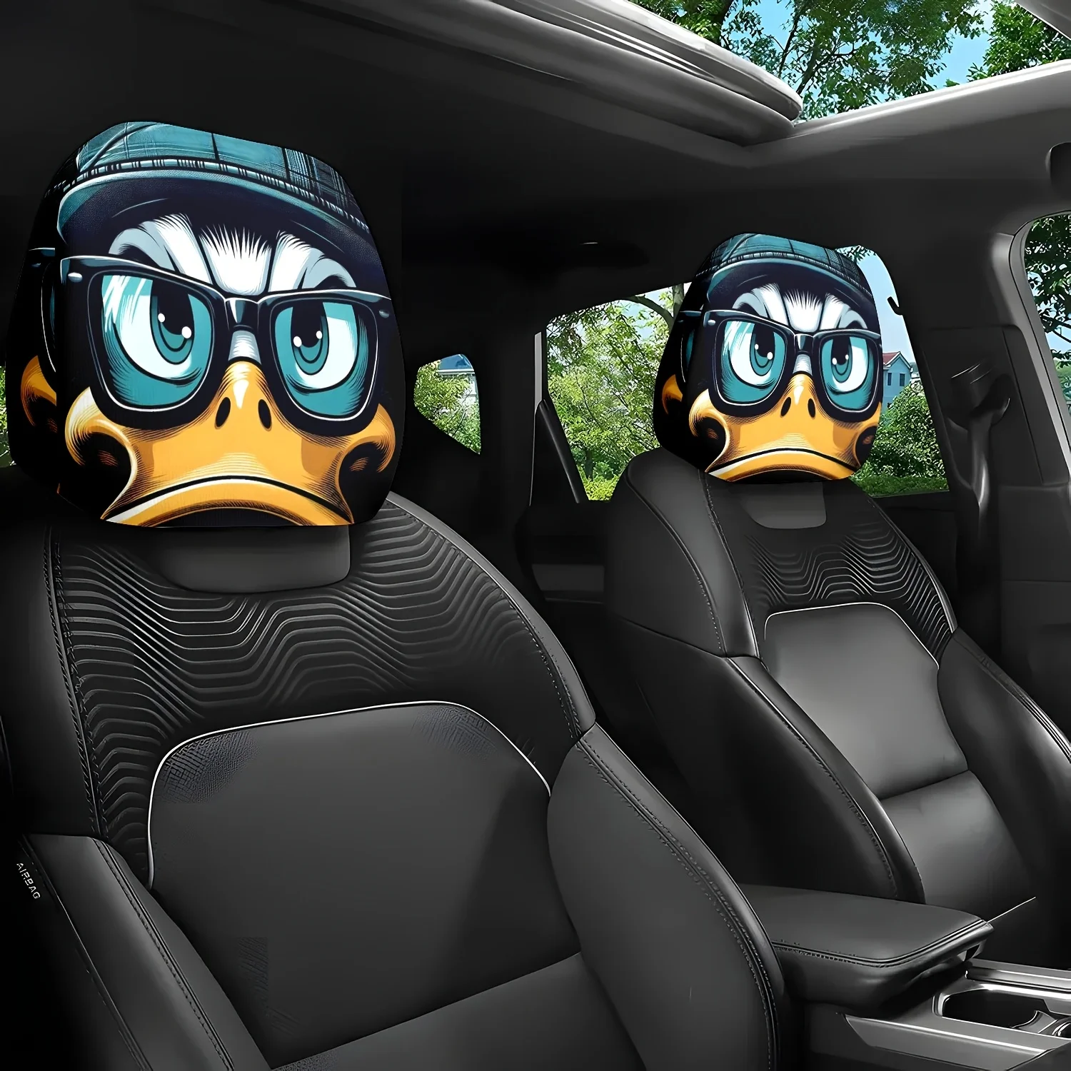 2 piezas de fundas para reposacabezas de coche con diseño de pato genial con gafas de moda, estampado de moda, diseño lindo - Modelo, Ea