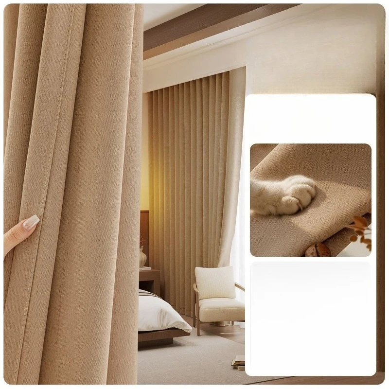 Anti-cat Scratch 7A Antibacterial Curtains Blackout Bedroom Heat Insulation Sun Protection Thickened Cotton and Linen Luxury