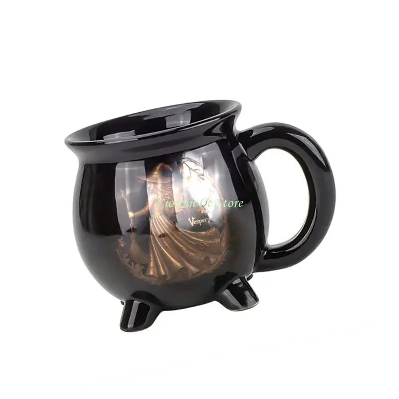 X90F Halloween Witch Cauldron Mug Coffee Cup For Hot Drink Soups And Horror Decors