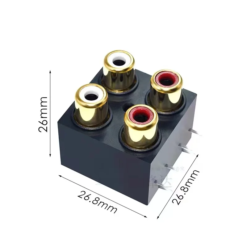 2pcs Pure copper material gold-plated horizontal plug sealed 4-hole AV same core plug RCA lotus socket female socket