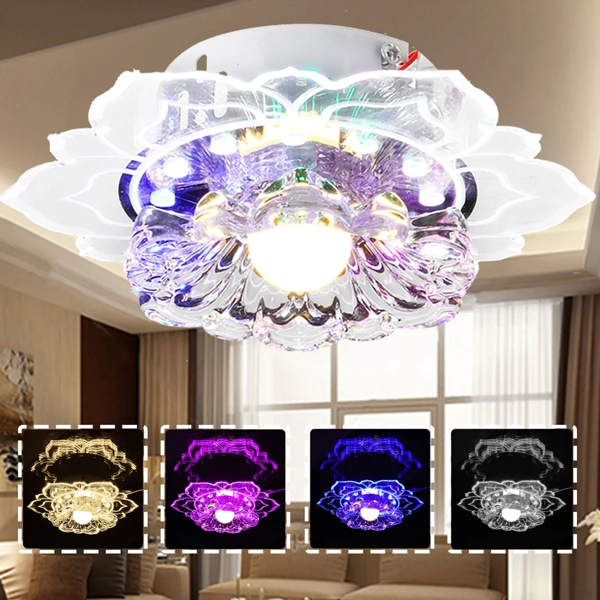 

7.9 inch 3W 220V Crystal Modern Chandelier Ceiling Light LED Energy Saving Bright Lamp for Home Living Room Decor Multicolor