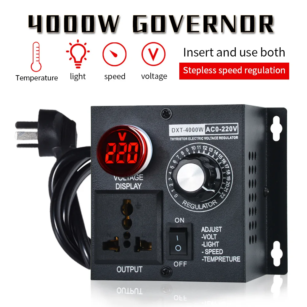 4000W SCR Voltage Regulator AC 110V 220V Variable Voltage Controller for Fan Heater Motor Light with Digital Display