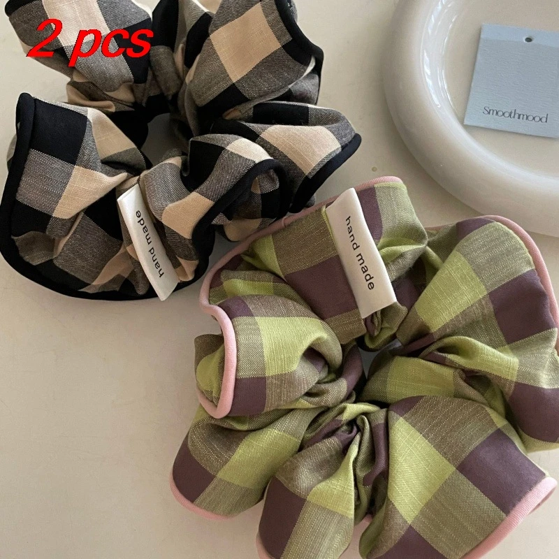 

2 Pcs Women's Hair Scrunchies Set Korean Plaid Simple Versatile Harajuku Retro Sweet Hair Bands High-quality Hair Accessories