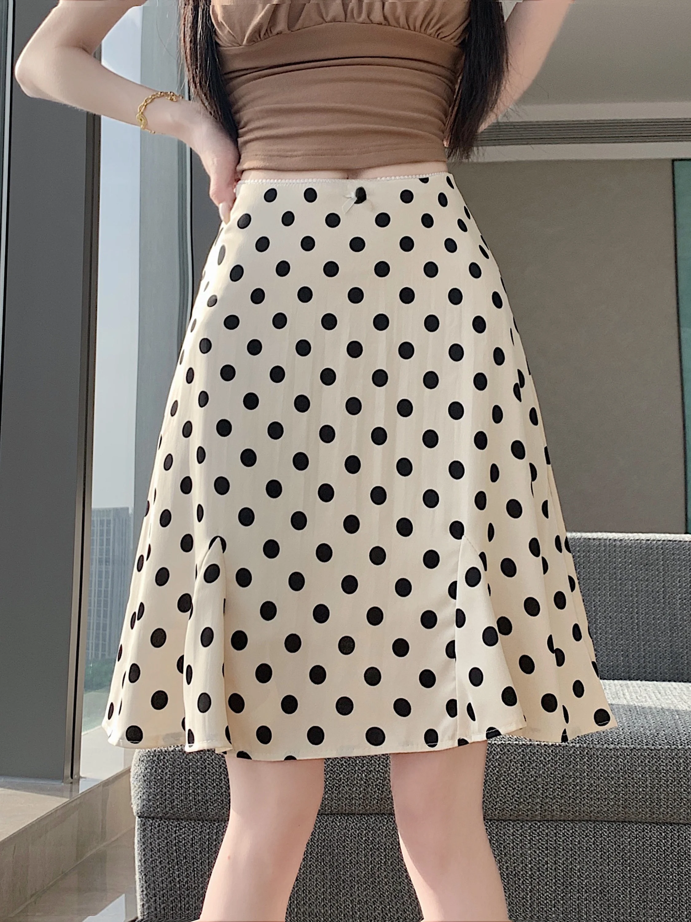 

Summer Polka Dot Bowknot High Waist Slim Fit Casual Women's Short Skirt A-Line Fish Tail Half Body Skirt Standard Version