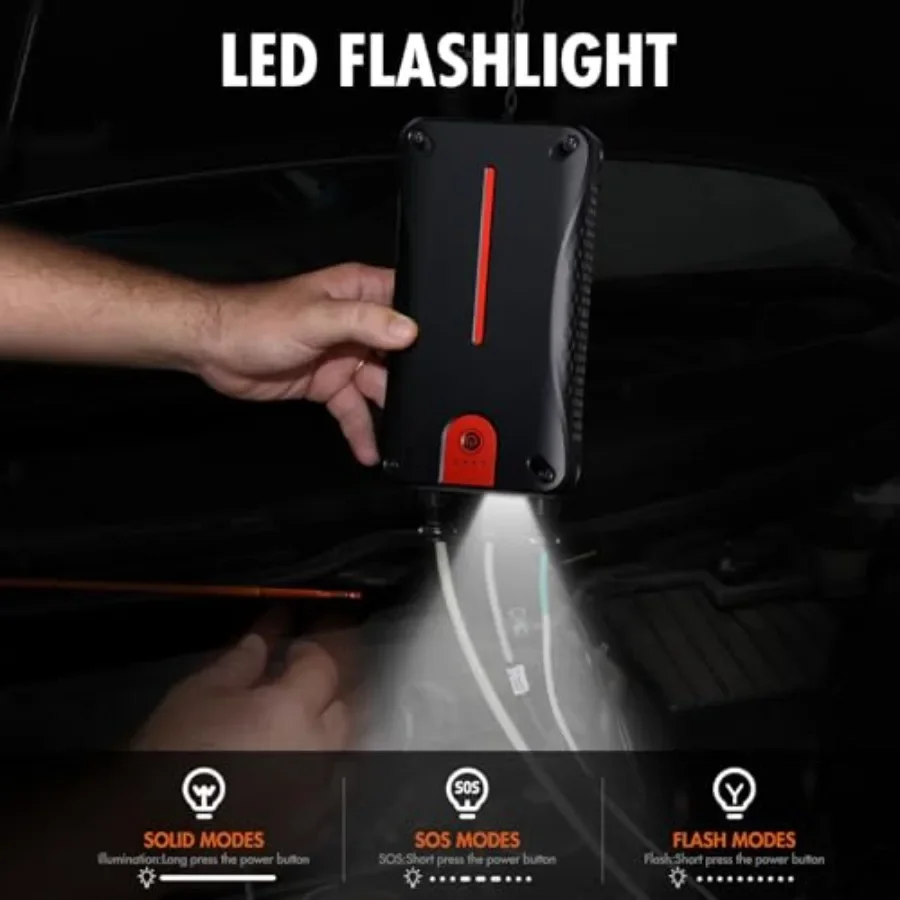 بطارية سيارة محمولة 12 فولت مع تيار ذروة 3000 أمبير ودعم شحن سريع USB مثالي للبنزين حتى 7.0 لتر و5.