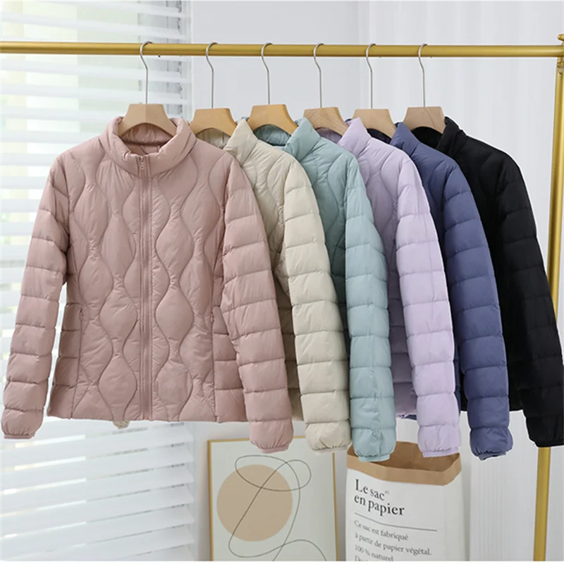 Autumn Winter Light Thin White Duck Down Coat Women Satnd Collar Warm Bigsize Down Jacket Parkas Ladies Short Puffer Outwears