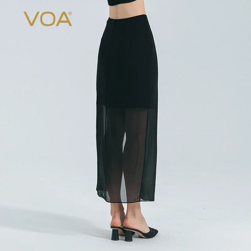 (Fans Exclusive Discount) VOA Heavyweight Real Silk Korean Fashion Skirts Natural Waist Splice Georgette Gauze Skirt CE198