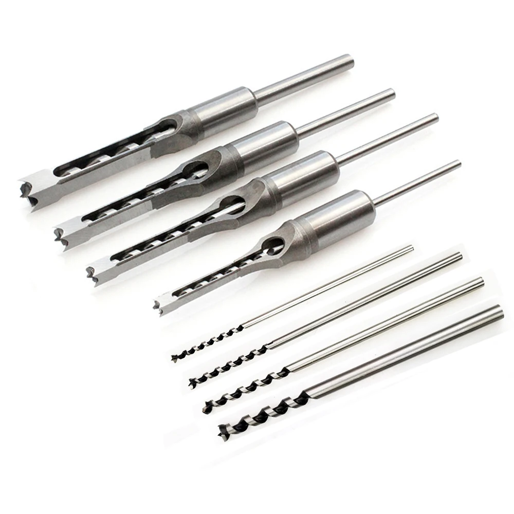 8Pcs Woodworking Square Hole Drill Set High Carbon Steel Square Tenon Drill Salad Drill Bit Unlocking Hole Woodworking Drill