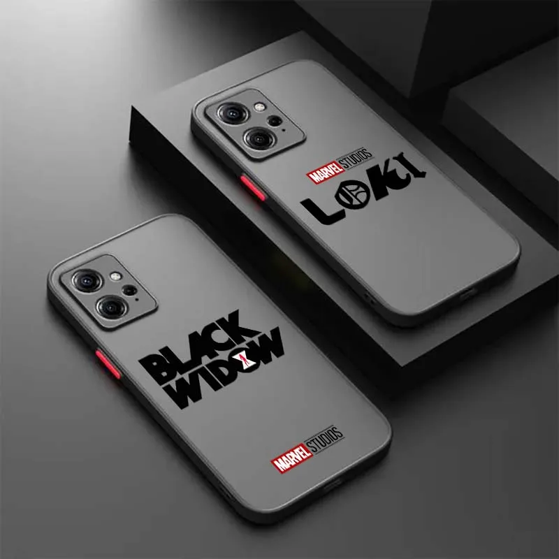 Black Widow Loki Iron Man Logo For Xiaomi Redmi Note 13R 13 12 12S 11 12T 11S 11E 11T 10 Pro Plus Frosted Translucent Phone Case