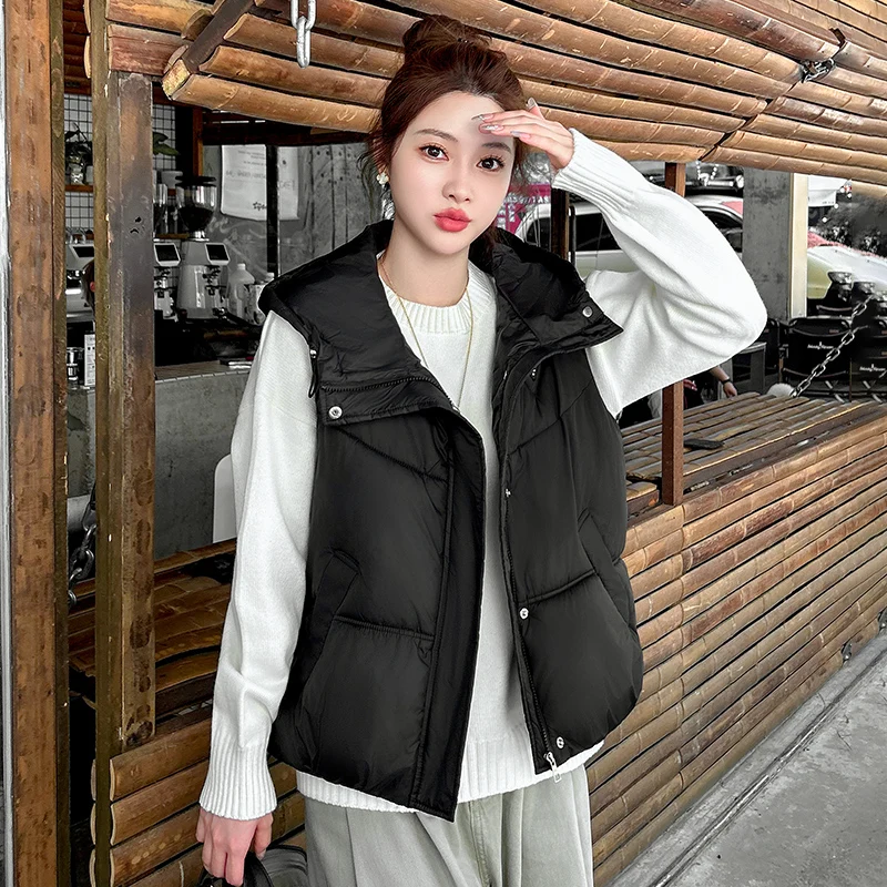 

Пуховик, женский новый модный короткий стильный жилет без рукавов с толстым воротником-стойкой, верхняя одежда, теплый хлопок