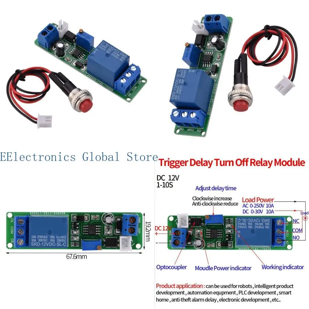 

462B Delay Off Switching Module 12V Adjustable Timer Delay Turn OFF Module Timing Relaying Time Switching 1~10s Timer Module