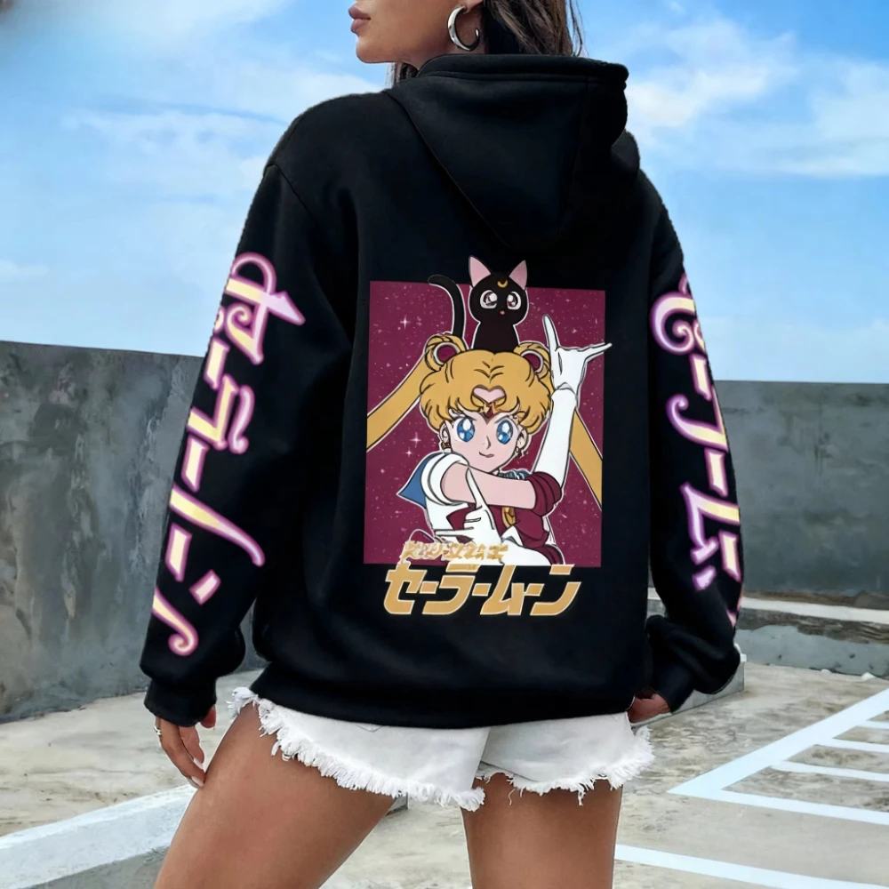 MINISO بحار القمر أنيمي رجل إمرأة هوديس البلوز طويلة الأكمام عارضة الشارع الشهير اليابانية الكرتون طباعة الخريف الشتاء الأزياء