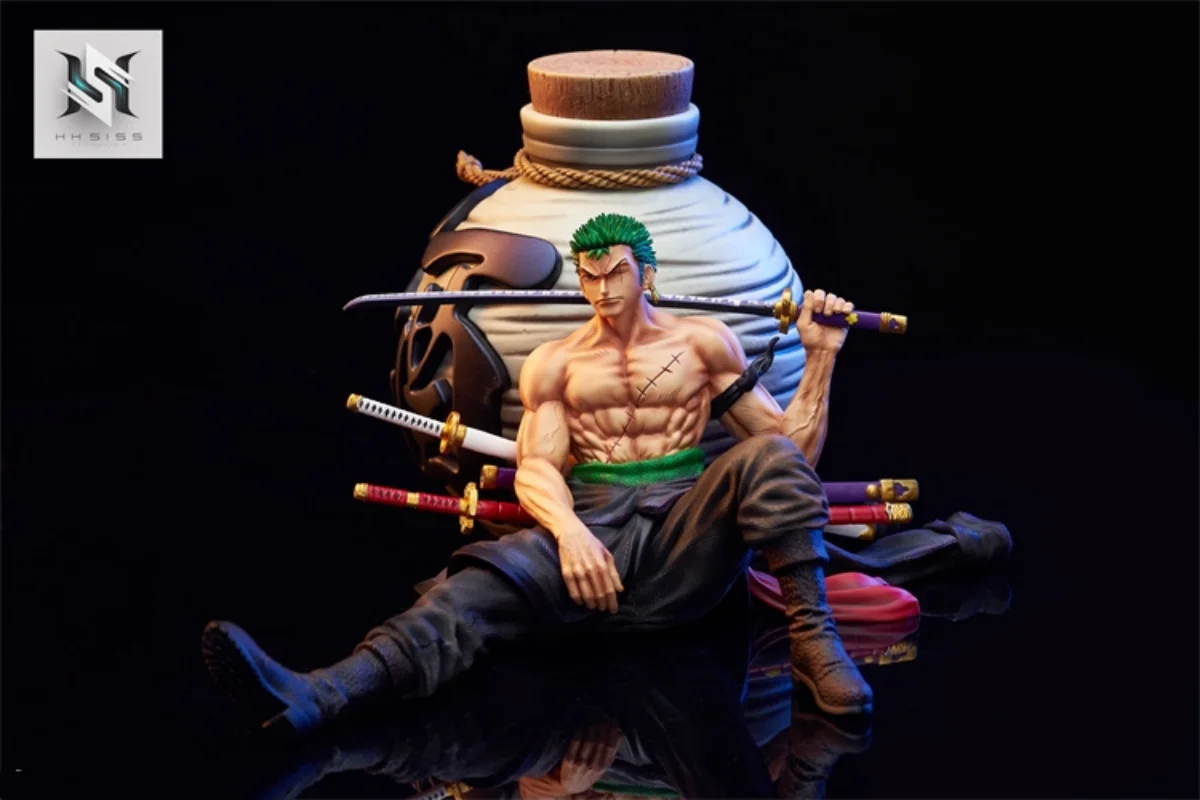 14Cm Resin Hs Studio Gk One Piece Flagon Sitting Posture Roronoa Zoro Anime Action Figure Statue Ornament Model Garage Kit Toys